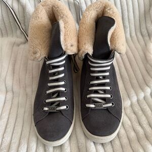 UGG Gray Suede Shearling-Lined Lace-Up Sneakers